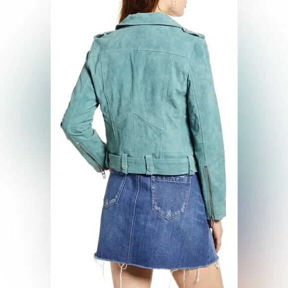 Blank NYC Suede Moto Jacket Sage Green Leather Size XL - Picture 4 of 15